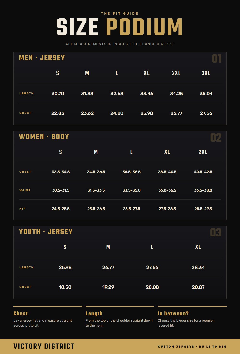 Jersey size chart